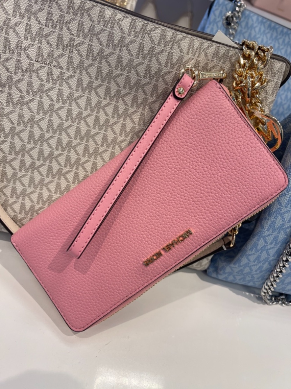 MICHAEL KORS Jet Set Travel Large Pebbled Leather Continental Wristlet Wallet Ph - Picture 2 of 16